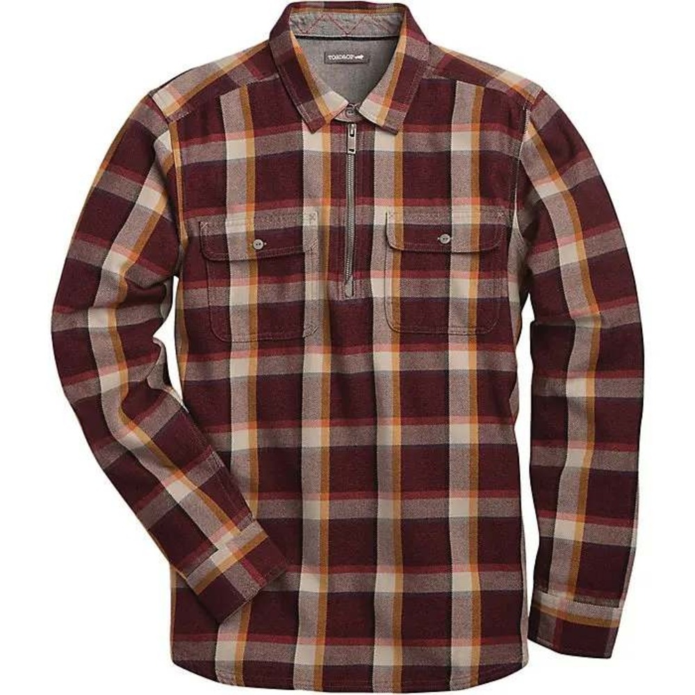 Toad&Co Mens Organic Cotton Plaid Flannel Quarter Zip Pullover Shirt Large
